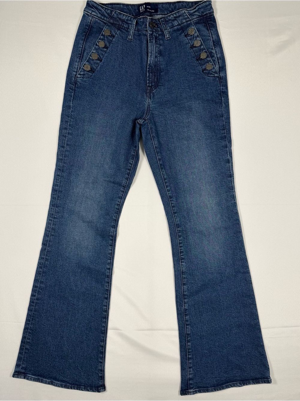 GAP Navy Blue Flared Jeans with Button-Accent Pockets